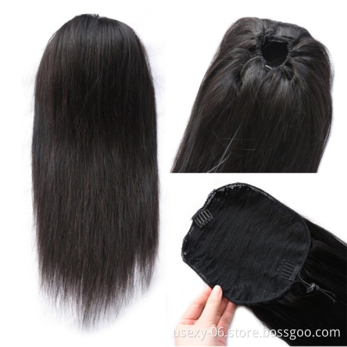 Mink Brazilian Human Hair Ponytail Extension Real Long Straight Wrap Around And Drawstring Ponytail